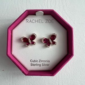 Rachel Zoe Sterling Silver Magenta Butterfly Earrings